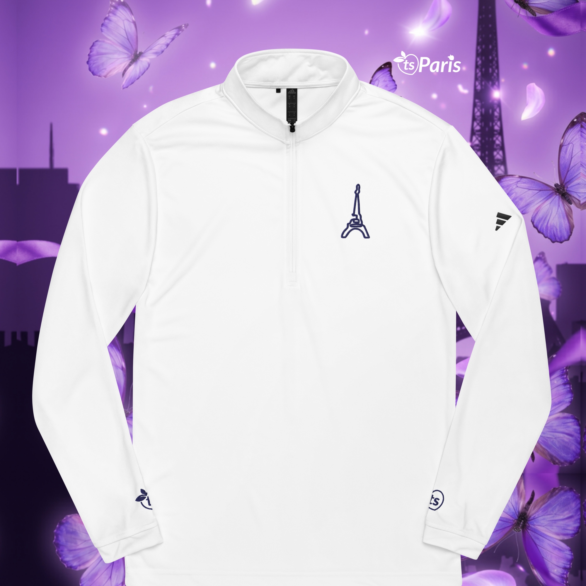 adidas® by tsgabrielle® • Uomo • Parigi - La Tour Eiffel • Felpa con zip parziale • Bianco