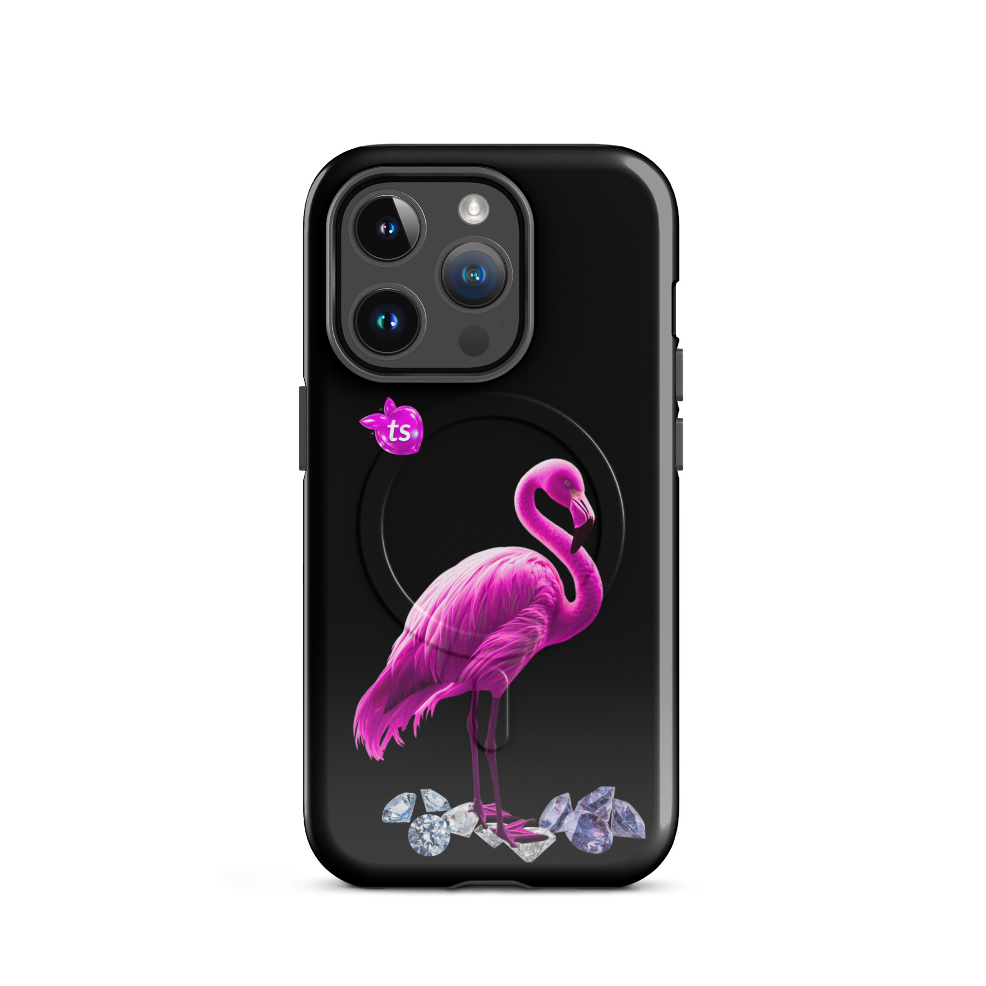 Flamant Rose MagSafe tough case iPhone 14 Pro, front view on white background