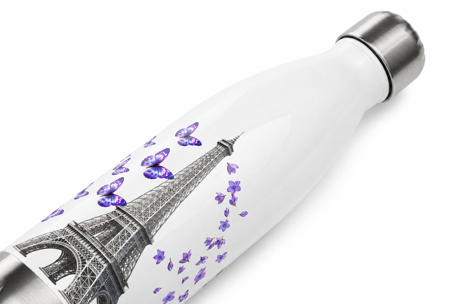 tsgabrielle® • Parigi - La Torre Eiffel • Borraccia • Bianca • Acciaio Inossidabile • 500 ml - View 11