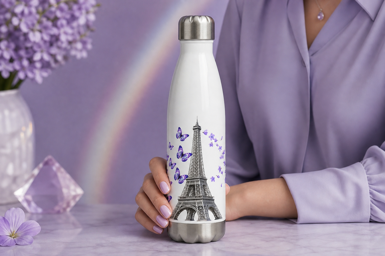 tsgabrielle® • Parigi - La Torre Eiffel • Borraccia • Bianca • Acciaio Inossidabile • 500 ml - View 14
