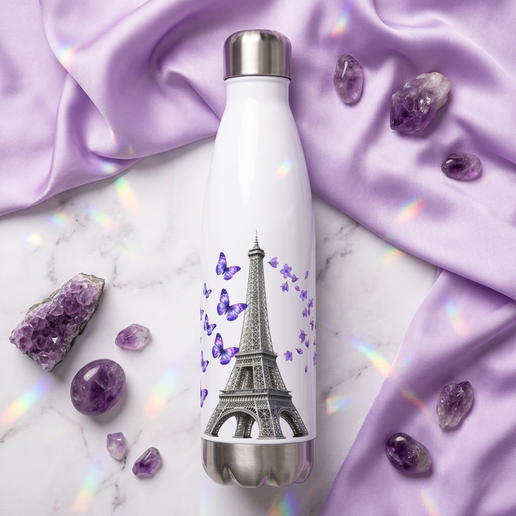 tsgabrielle® • Parigi - La Torre Eiffel • Borraccia • Bianca • Acciaio Inossidabile • 500 ml - View 13